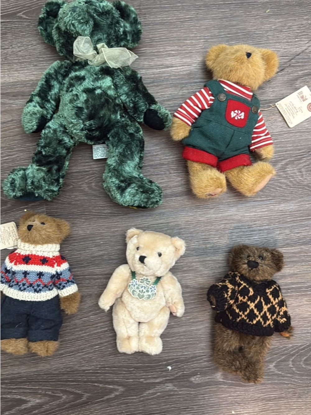 Assorted Plush Teddy Bear Toy Set - Green, Tan, Brown, Cream Bears